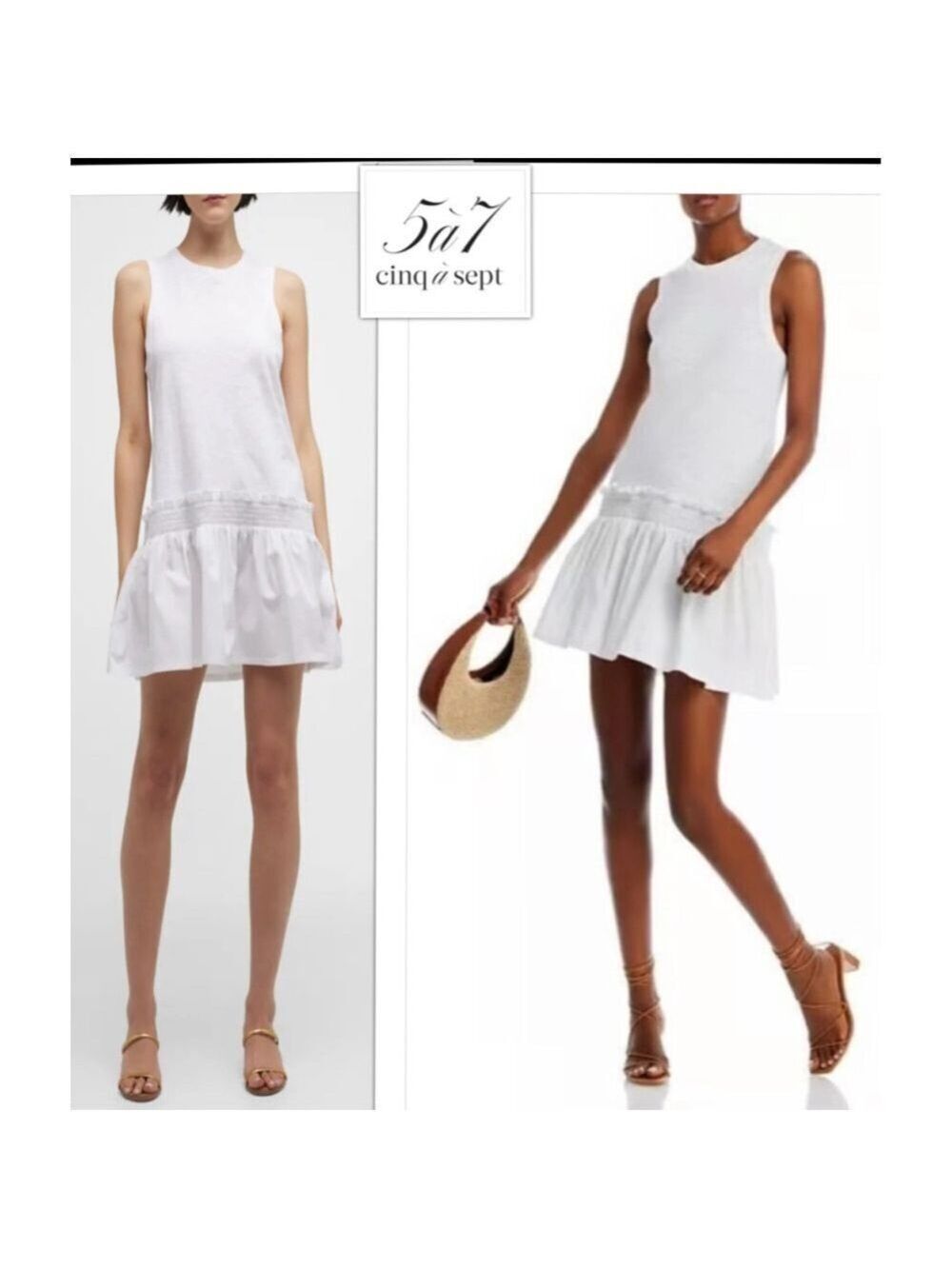 $295 Cinq à Sept NEW Betsie Smock Drop waist Ruffles Summer Dress Women's LG
